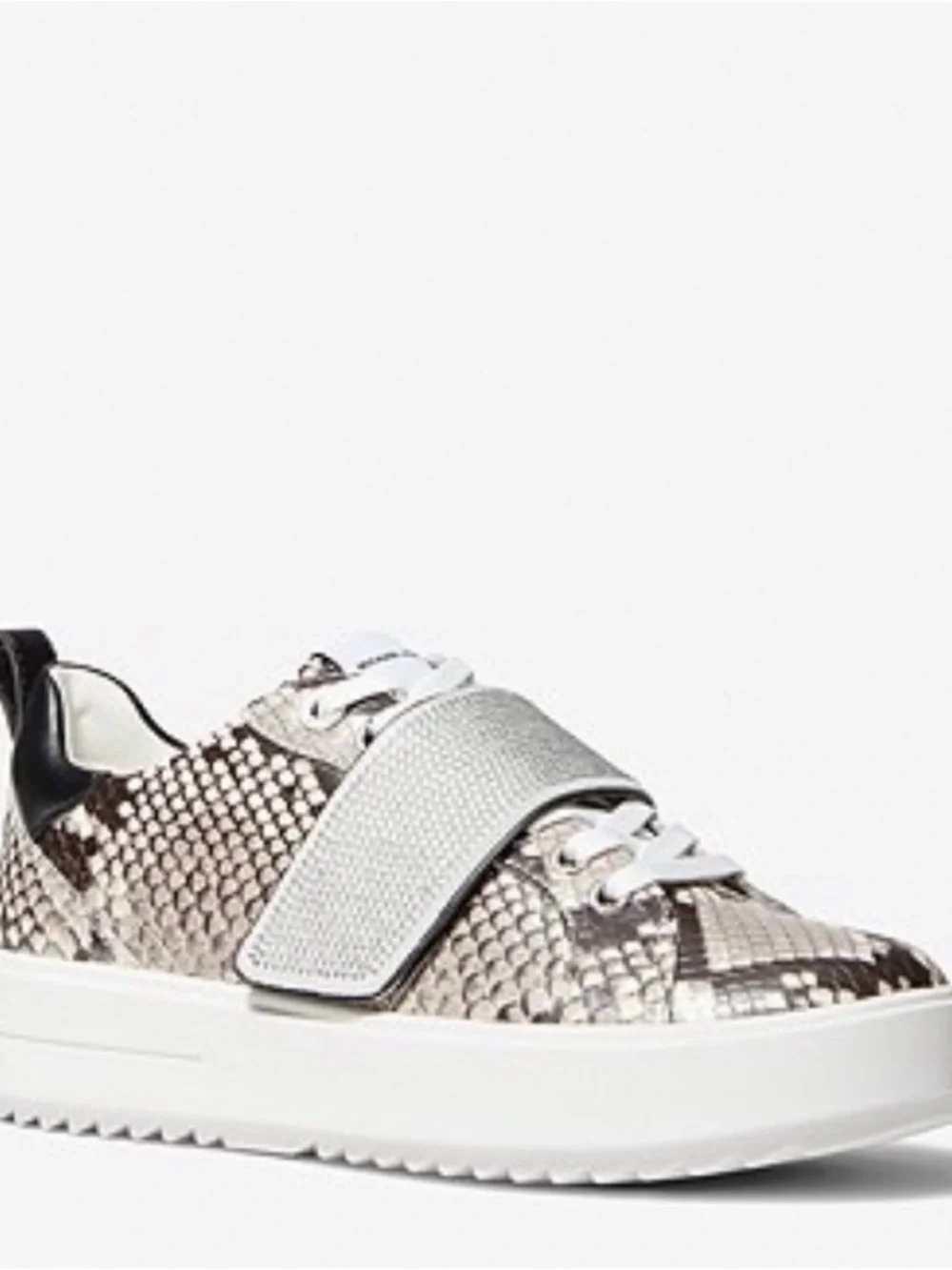 Michael Kors Emmett Women’s Snake-Print Slip-On Sneakers with Rhinestone Strap